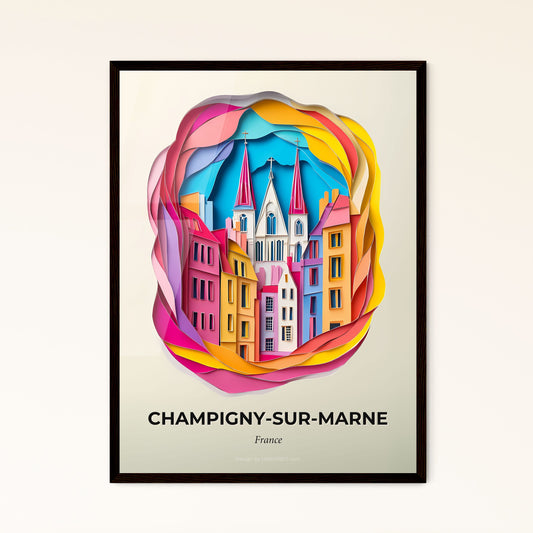 Vivid Champigny-sur-Marne, France - a paper cut of a city with a clock