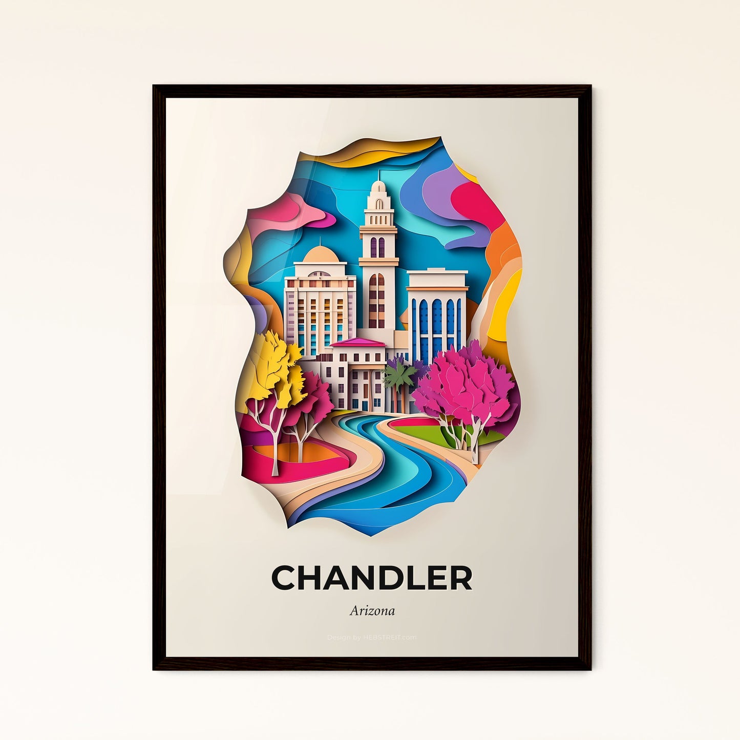 Vivid Chandler, Arizona - a paper cut of a city with a river