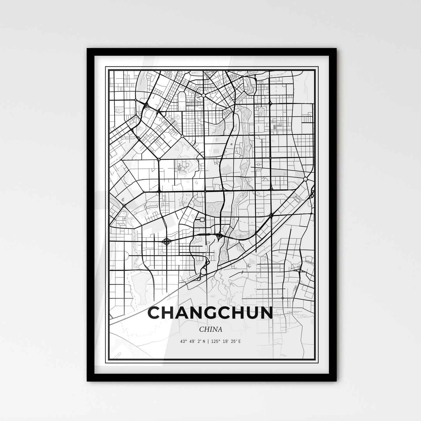 Changchun China - Scandinavian Style City Map for Modern Home Decor