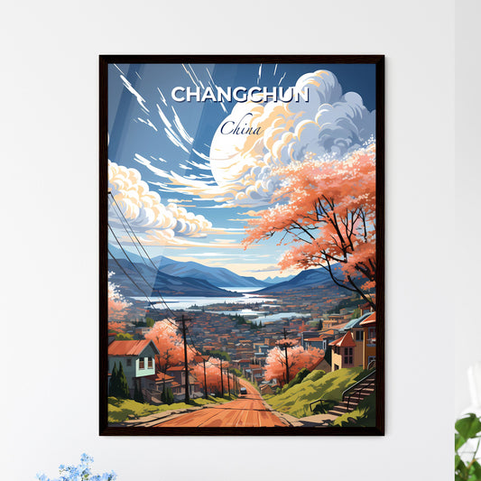 Vivid Skyline Painting: Trees, Mountains, Changchun Cityscape Art Default Title