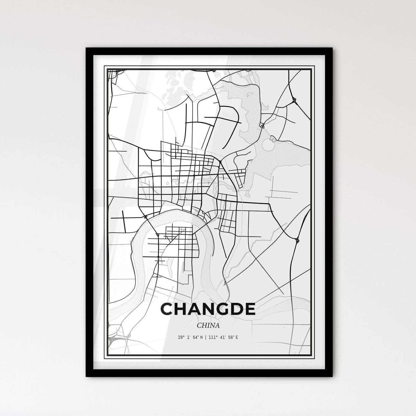 Changde China - Scandinavian Style City Map for Modern Home Decor