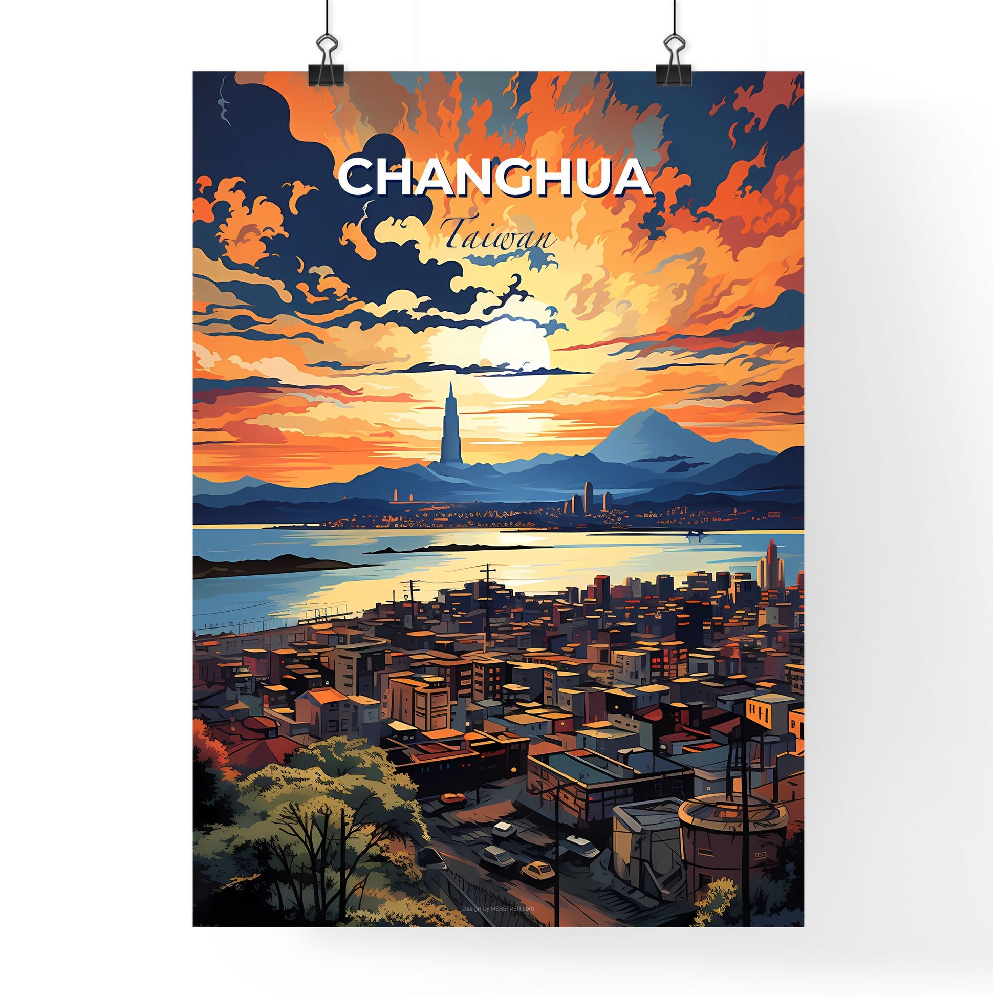 Vibrant Taiwan Cityscape of Changhua with Mountainous Landscape and Waterway Default Title