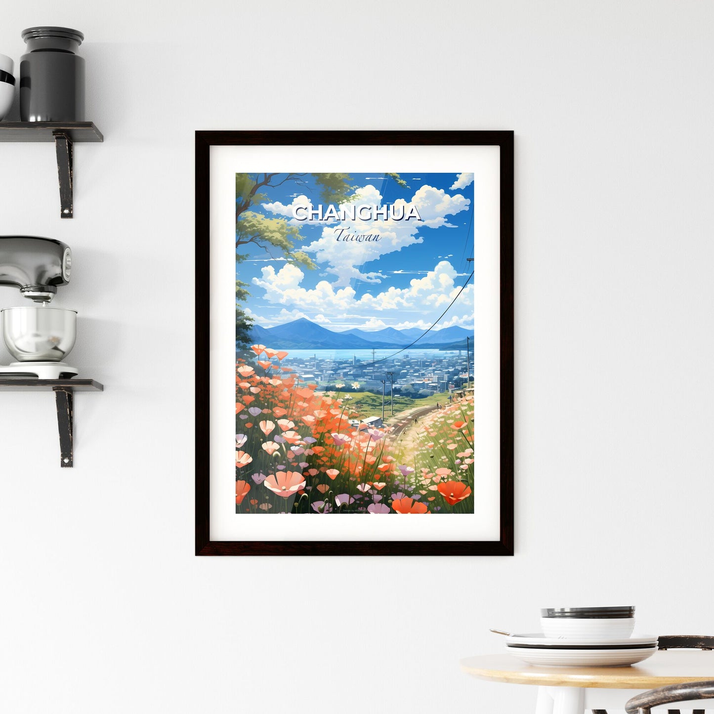 Cityscape Artwork: Vibrant Roadside Flowers with Changhua Taiwan Skyline Default Title