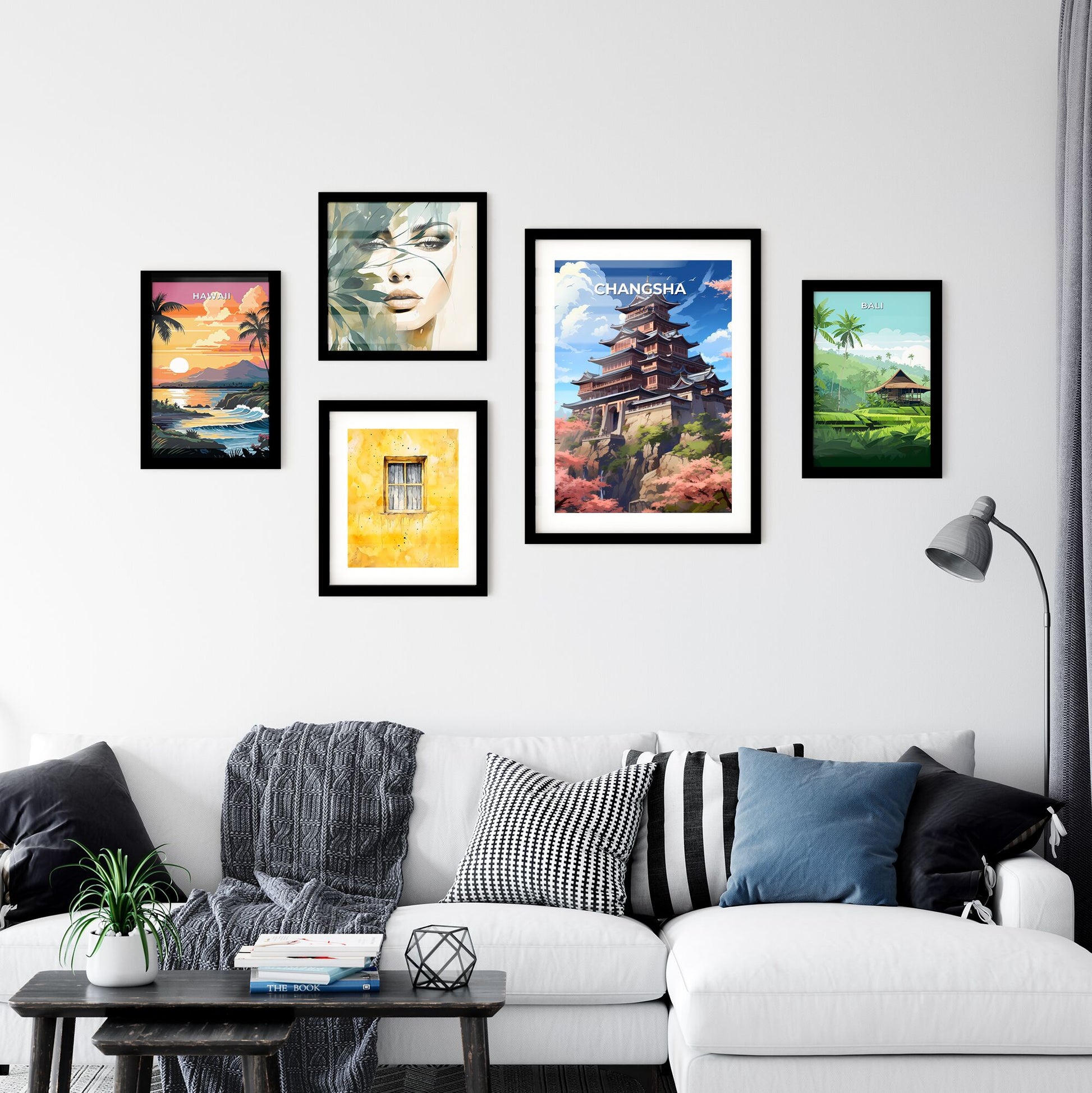 Artistic Cityscape Painting: Vibrant City Skyline with Hill and Trees Default Title