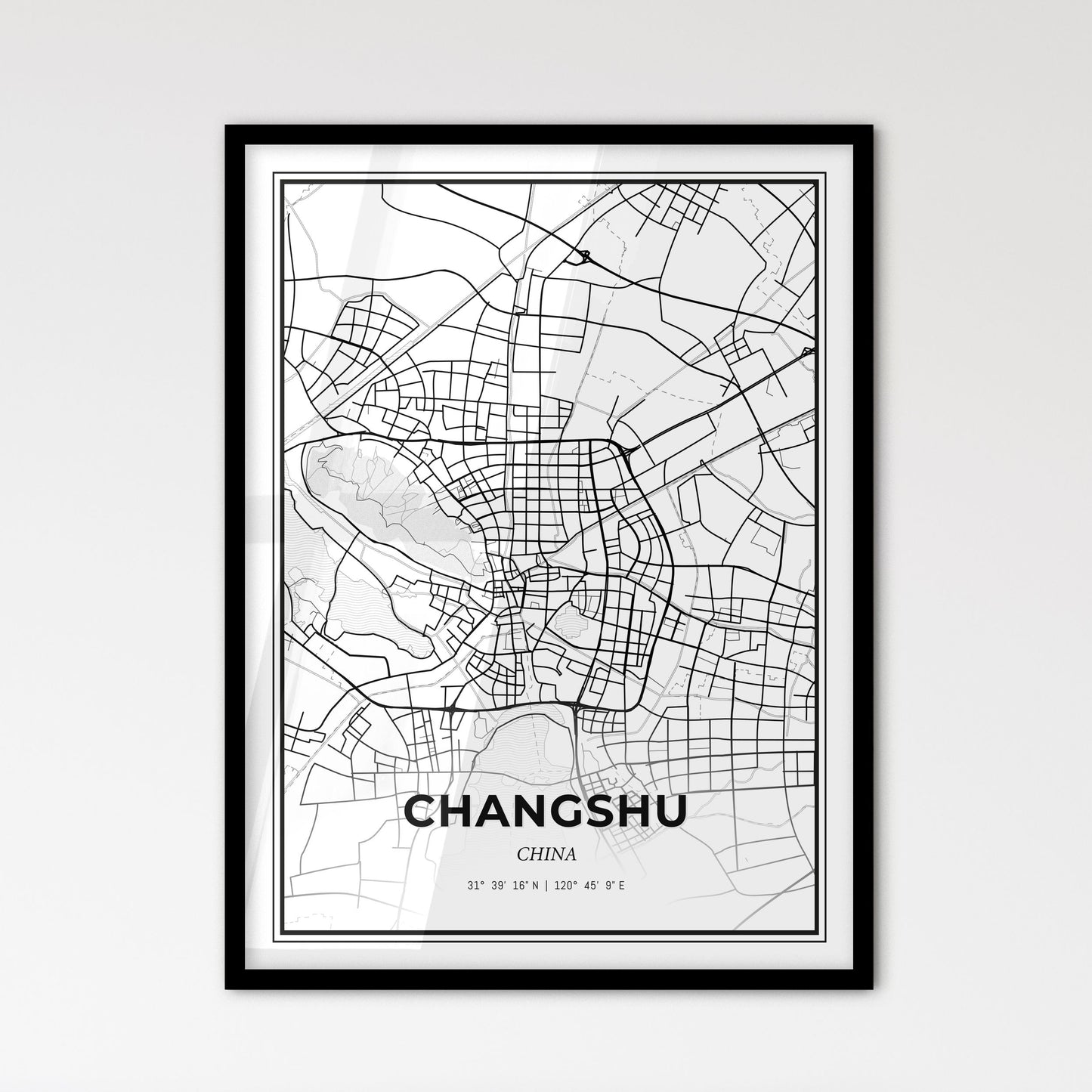 Changshu China - Scandinavian Style City Map for Modern Home Decor