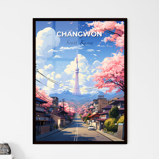 Changwon South Korea City Skyline Vibrant Painting with Cherry Blossoms and Tower Default Title