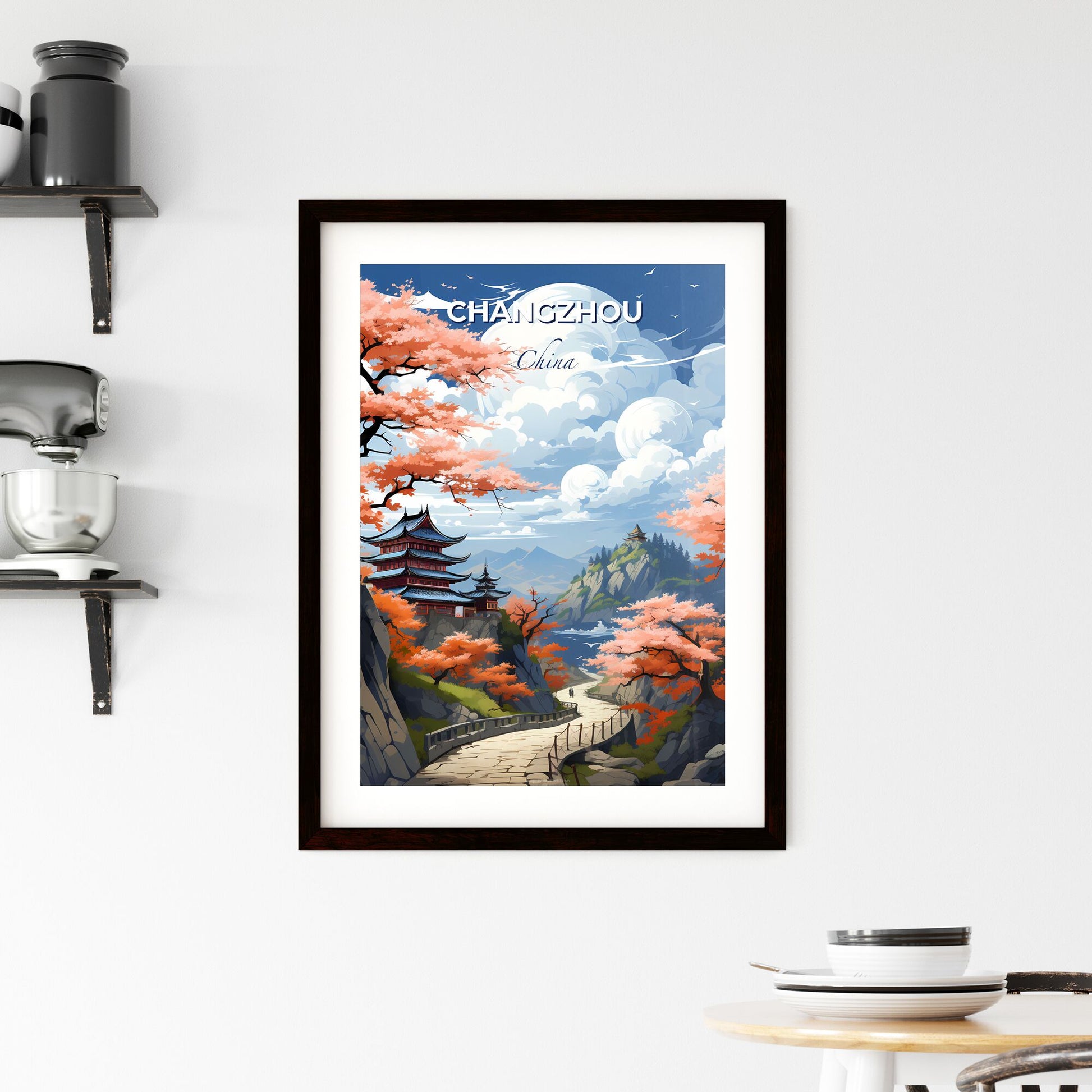 Changzhou China Mountainous Cityscape Art Print Vibrant Pagoda Traditional Painting Default Title