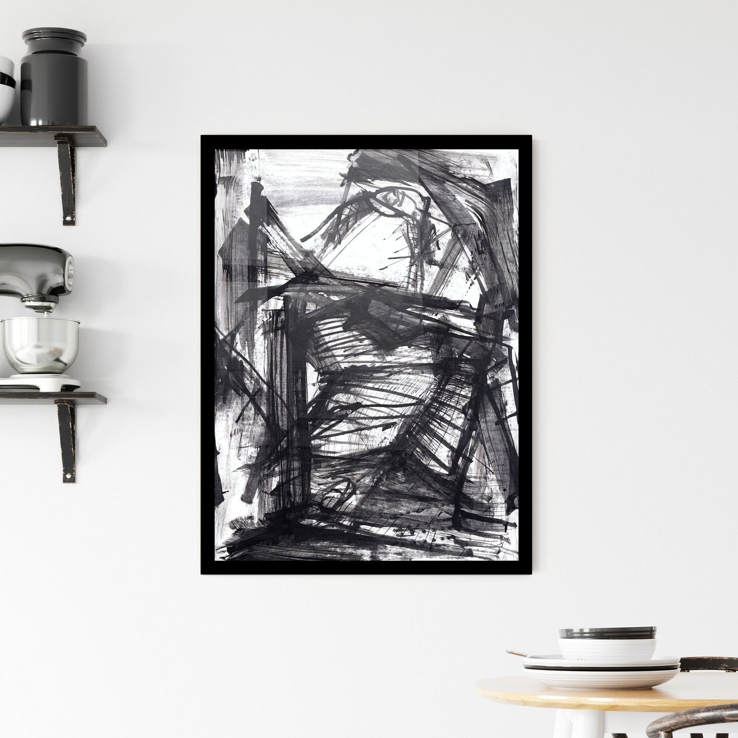 Chaos and Clarity: An Inner Struggle Captured in Monochrome Framed Print