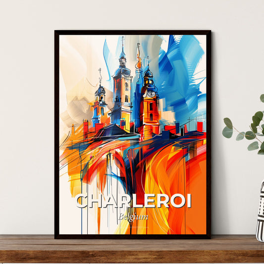 Vibrant Charleroi, Belgium - A Painting Of A Building With Towers And A Clock Tower