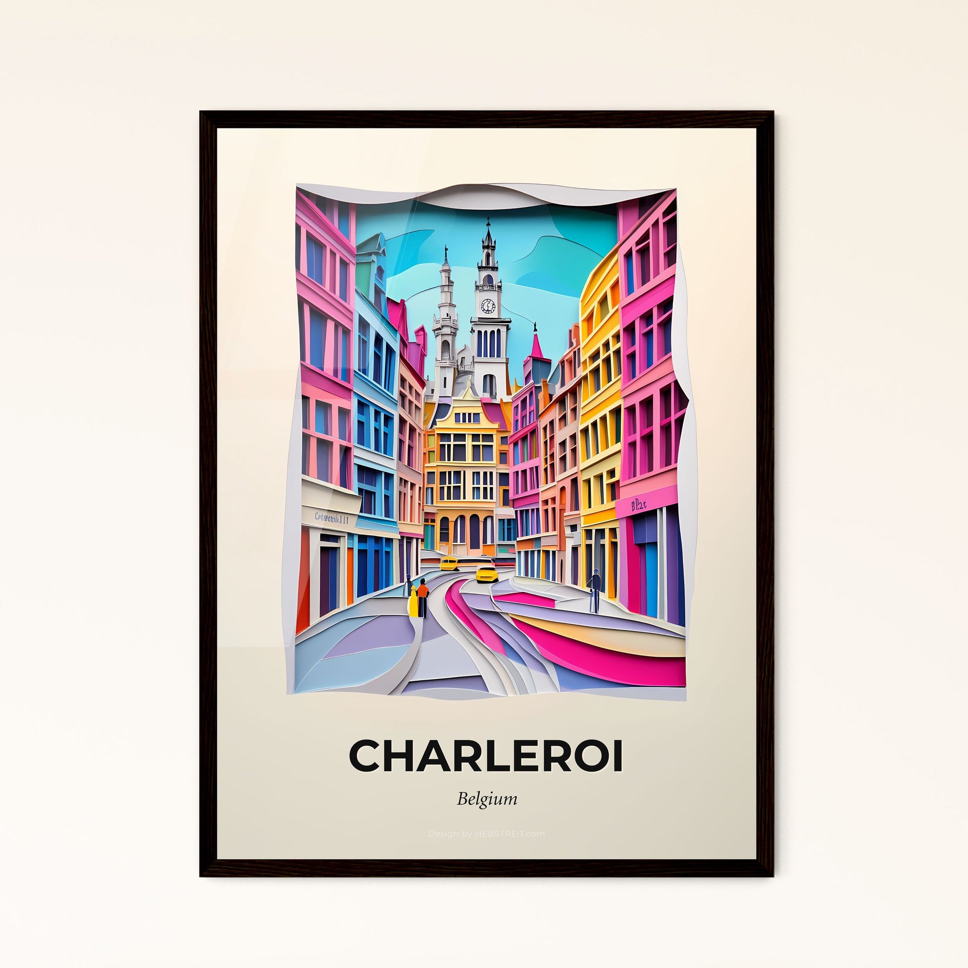 Vivid Charleroi, Belgium - a city street with a yellow car