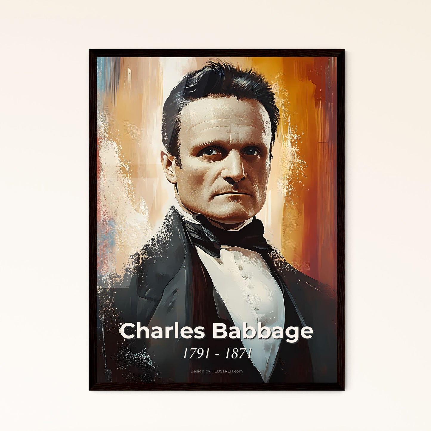 Portrait of Charles Babbage, 1791 - 1871. Impressionistic painting of a man in a tuxedo.