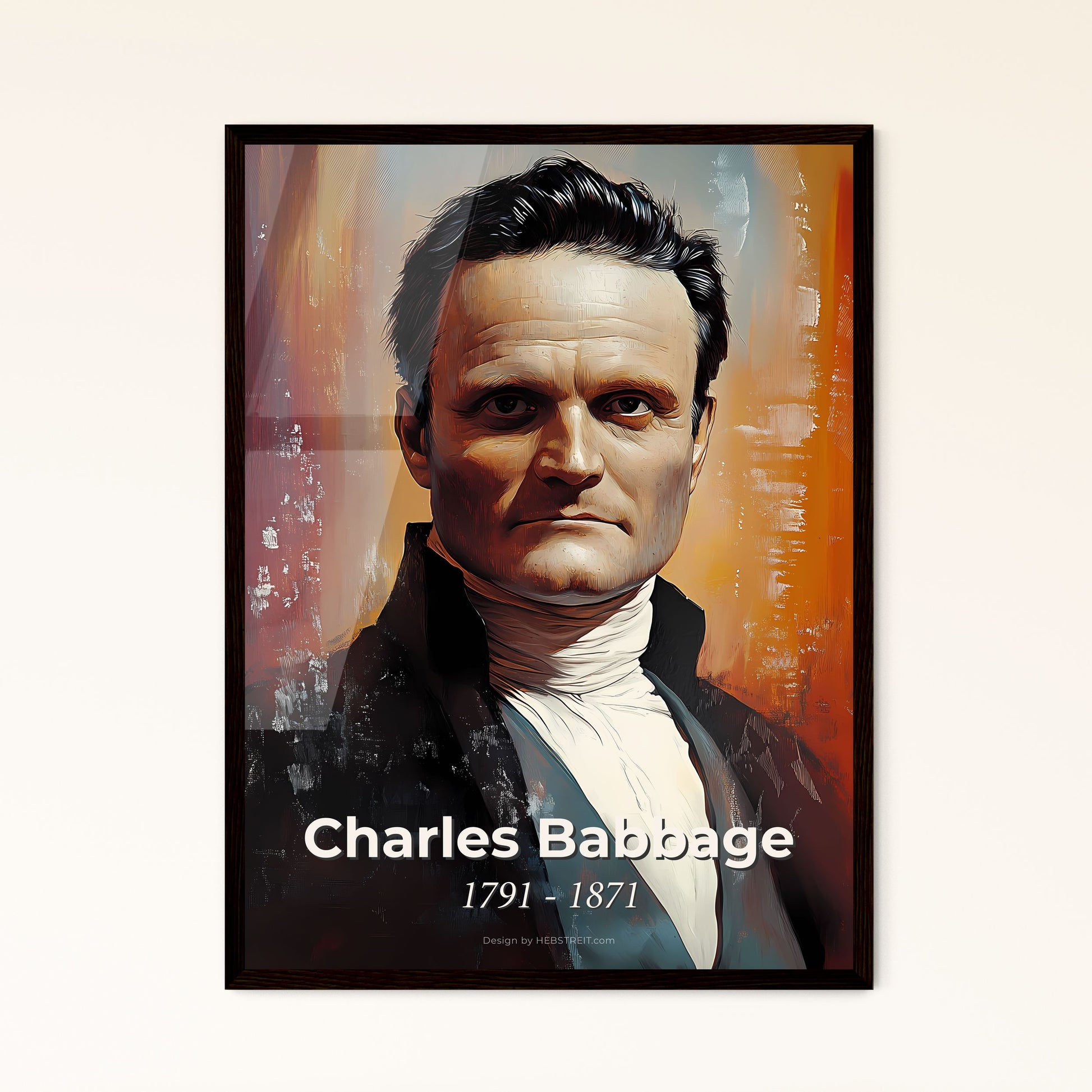 Portrait of Charles Babbage, 1791 - 1871. Impressionistic painting of a man in a suit.