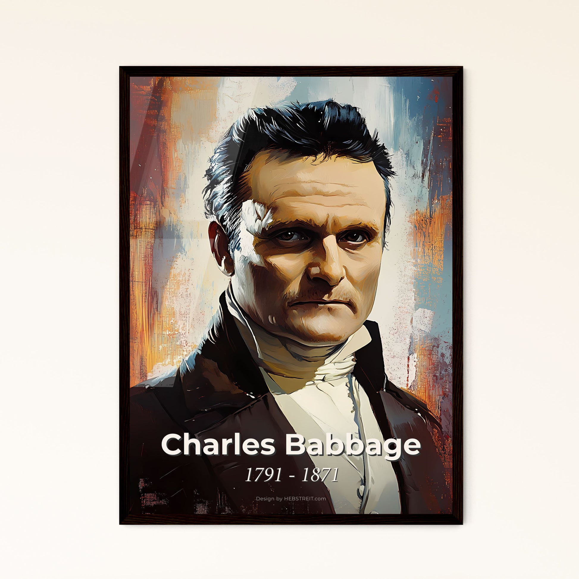 Portrait of Charles Babbage, 1791 - 1871. Impressionistic painting of a man in a suit.