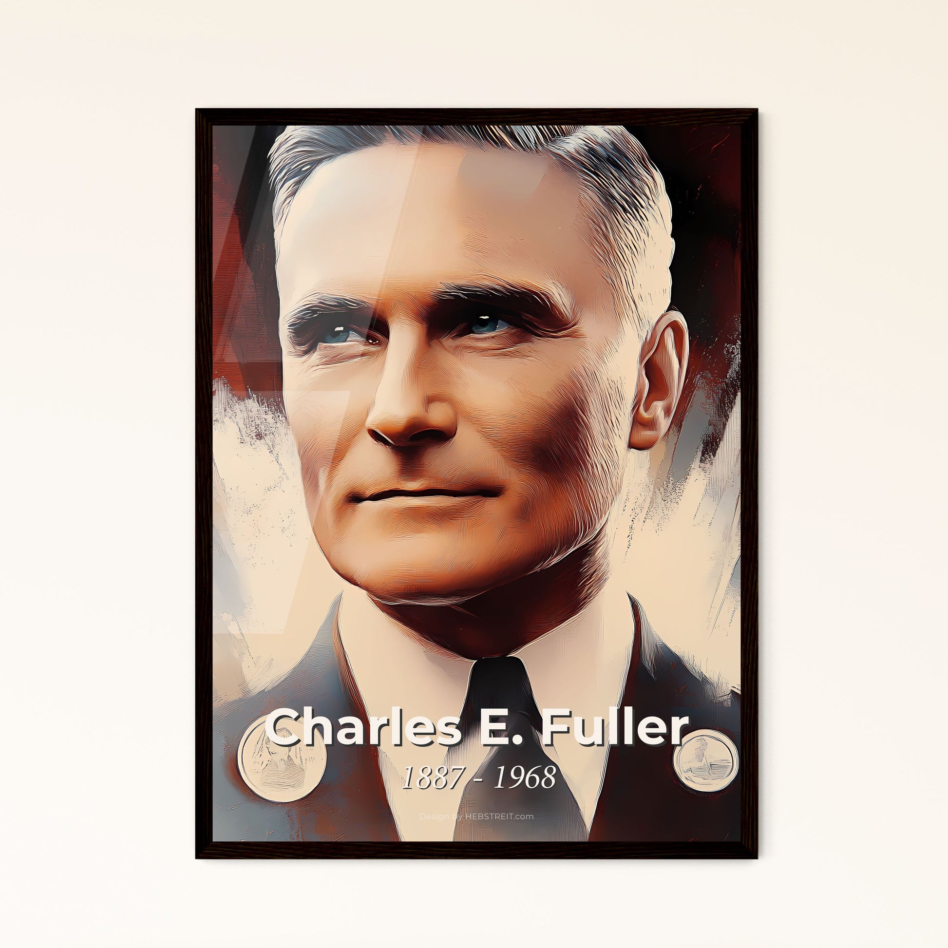 Portrait of Charles E. Fuller, 1887 - 1968. Impressionistic painting of a man in a suit.