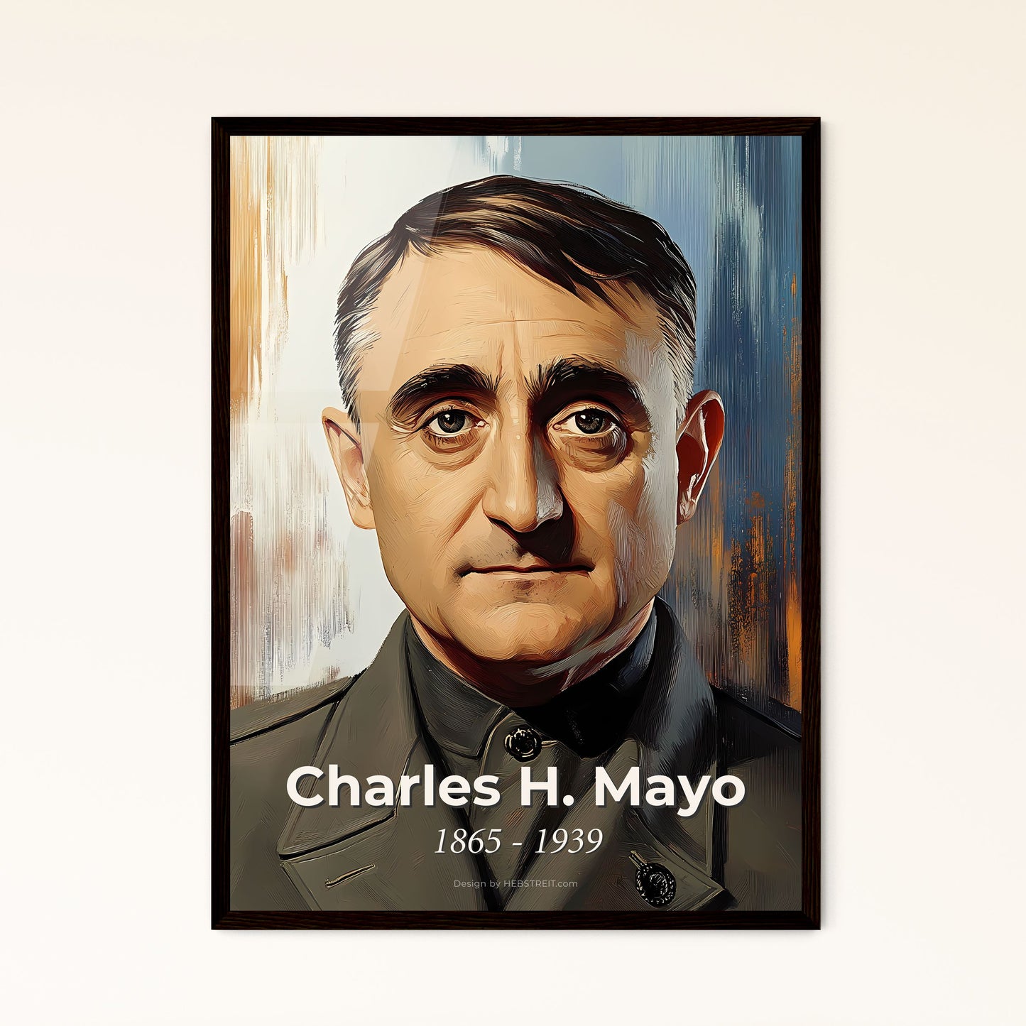 Portrait of Charles H. Mayo, 1865 - 1939. Impressionistic painting of a man in a military jacket.