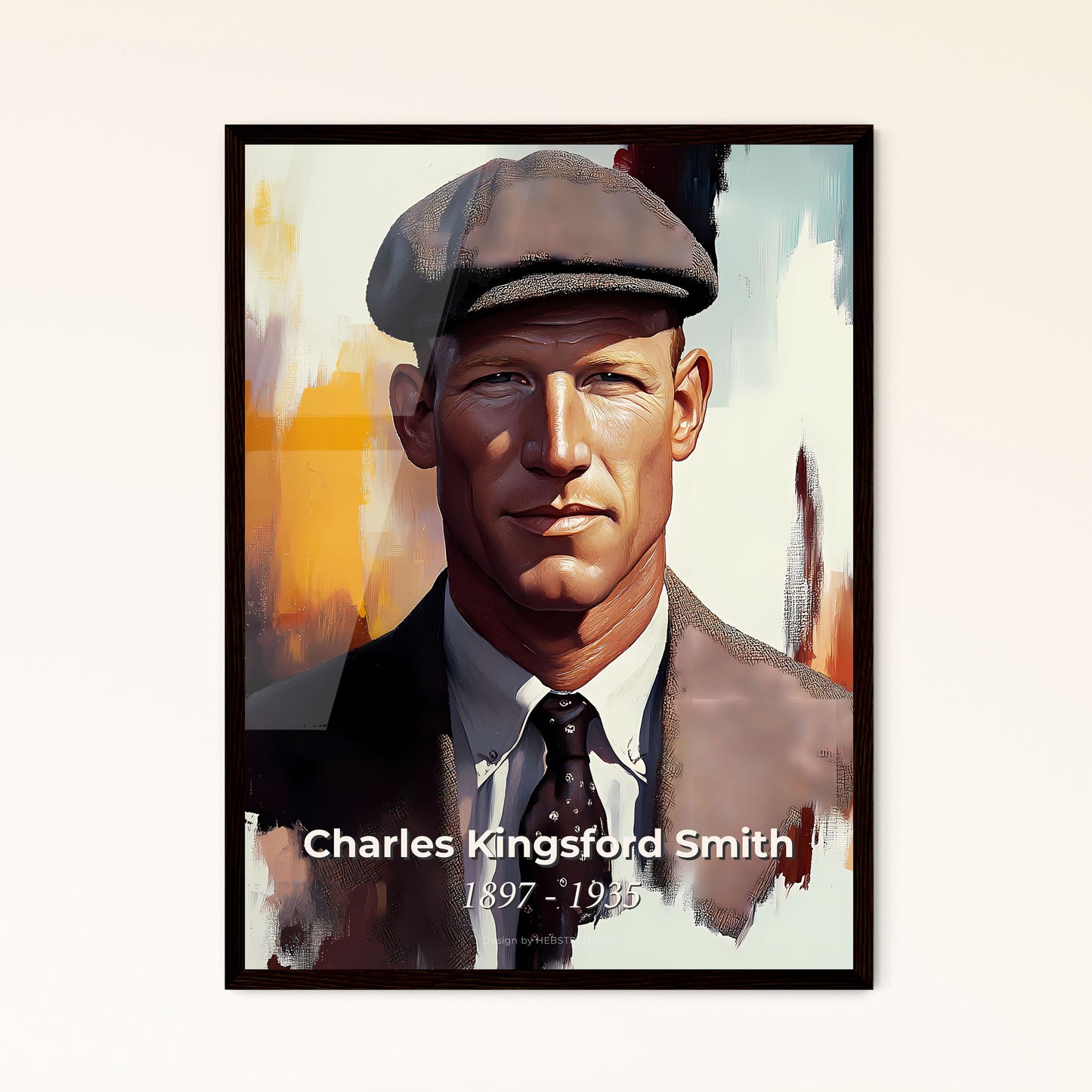 Portrait of Charles Kingsford Smith, 1897 - 1935. Impressionistic painting of a man in a suit and tie.