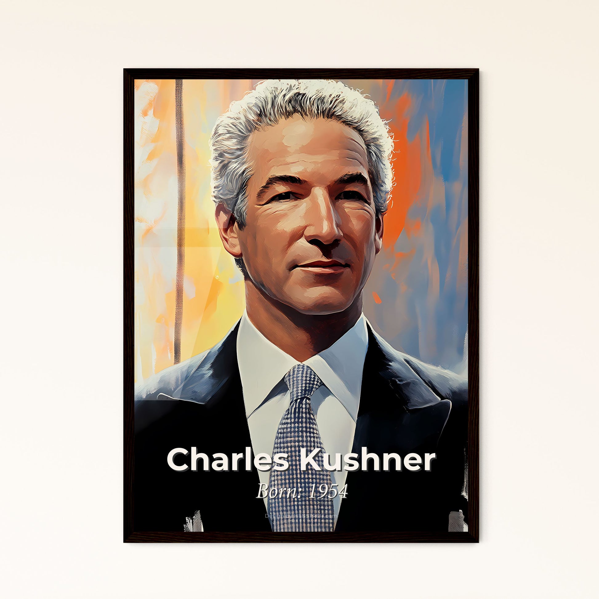 Portrait of Charles Kushner, Born: 1954. Impressionistic painting of a man in a suit and tie.