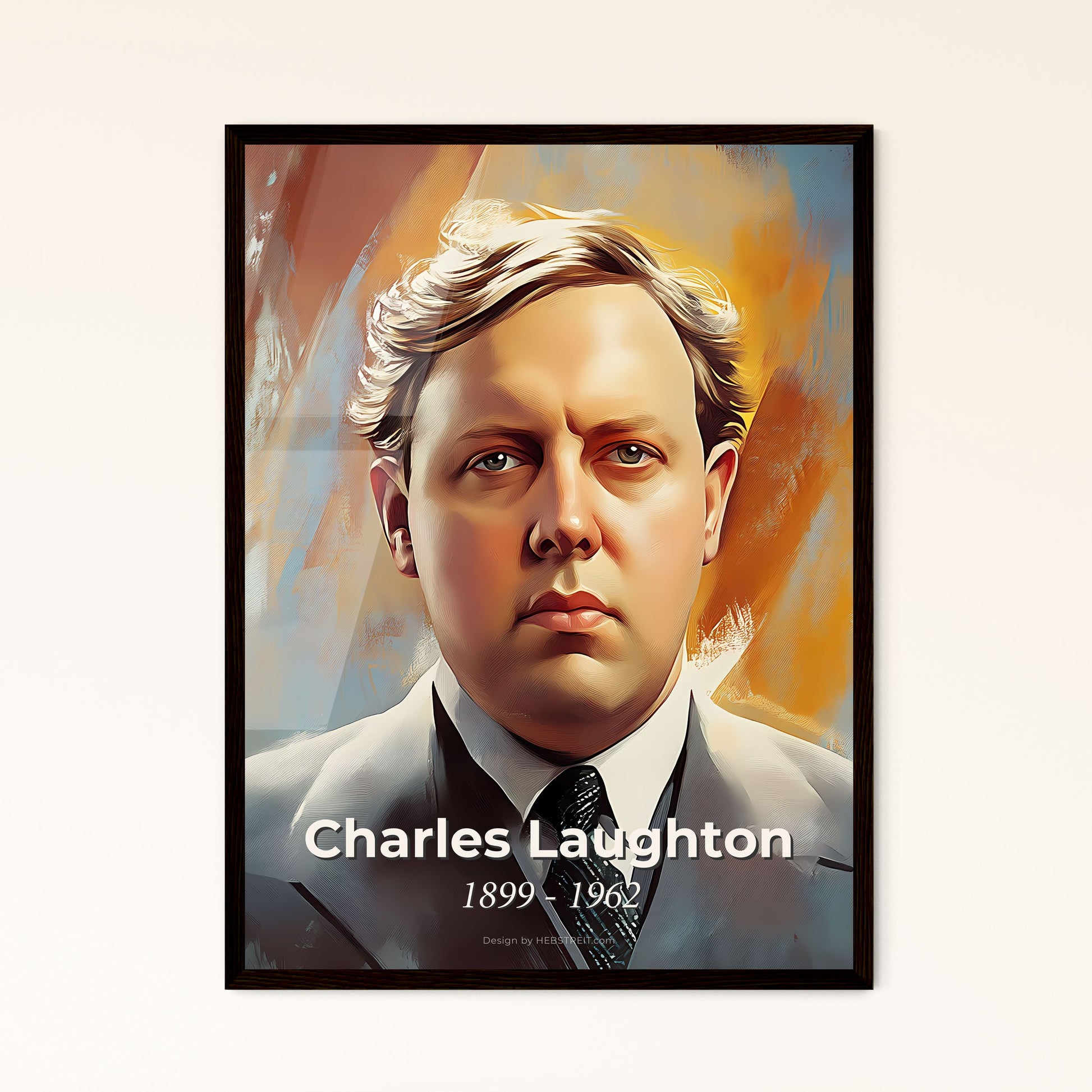 Portrait of Charles Laughton, 1899 - 1962. Impressionistic painting of a man in a suit.