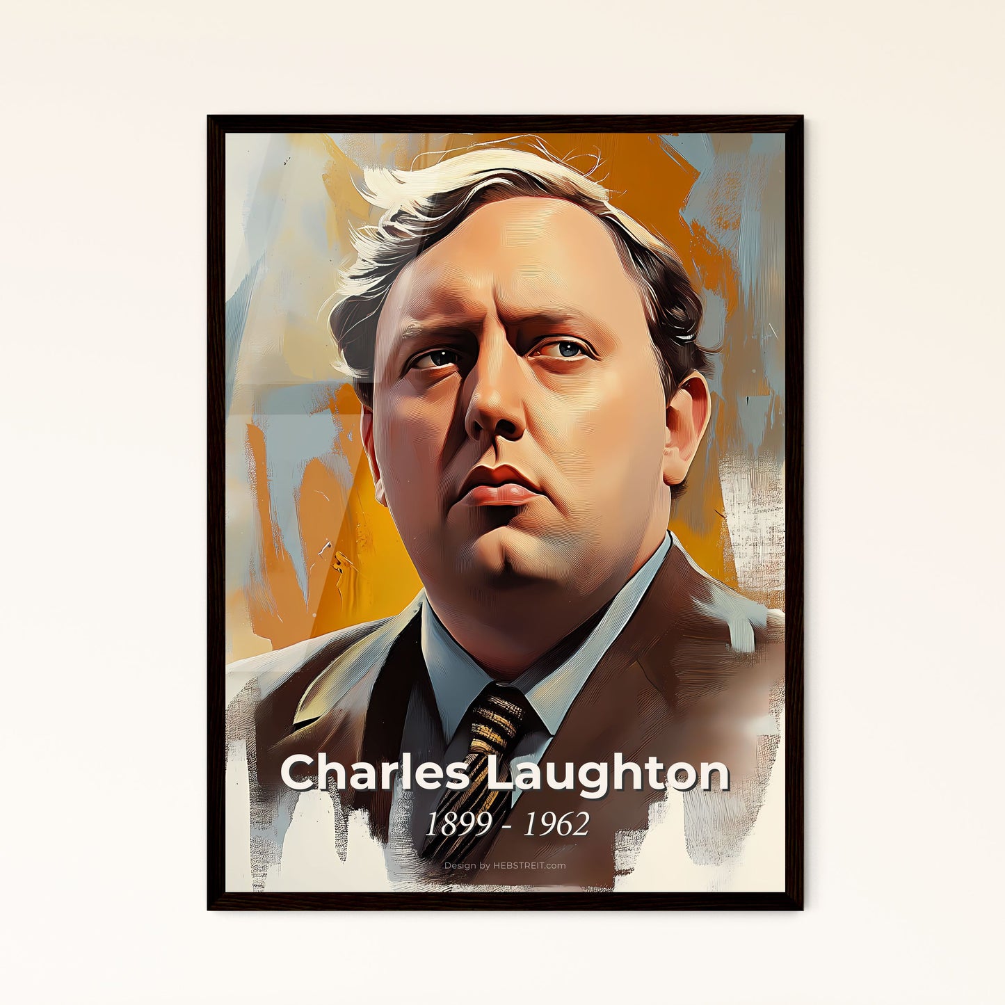 Portrait of Charles Laughton, 1899 - 1962. Impressionistic painting of a man in a suit.