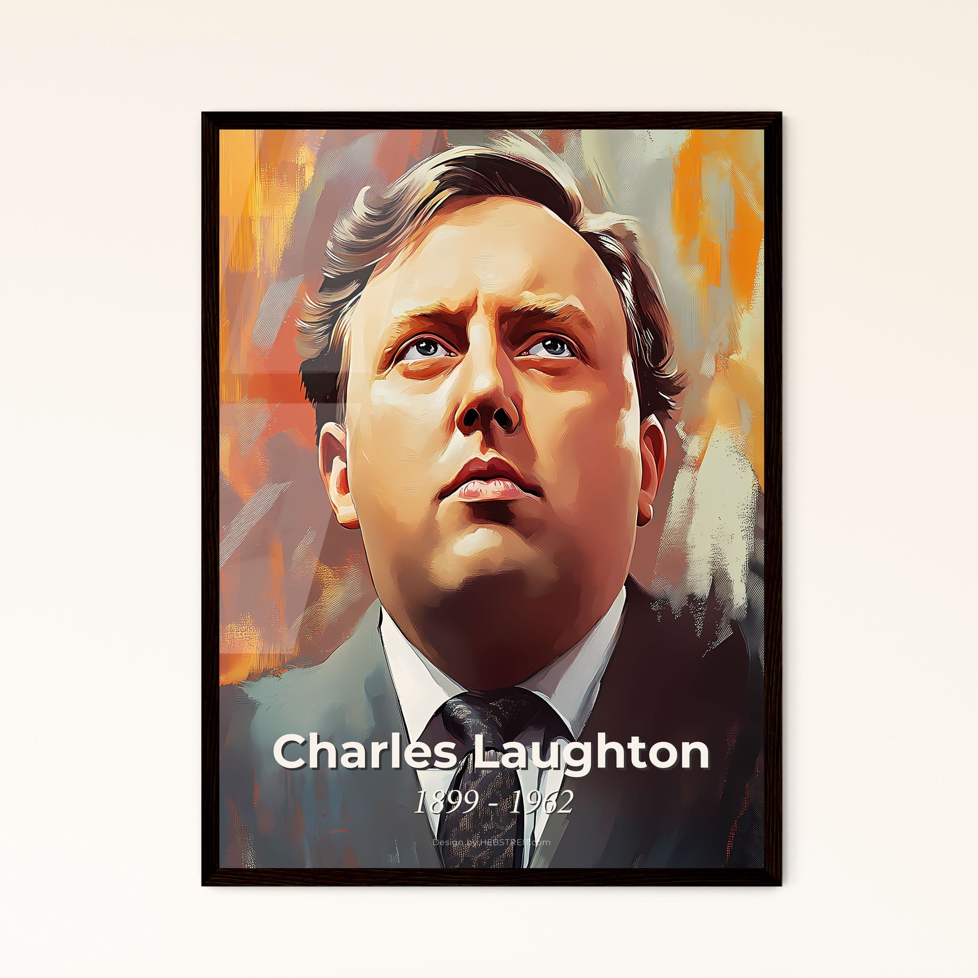 Portrait of Charles Laughton, 1899 - 1962. Impressionistic painting of a man in a suit and tie.