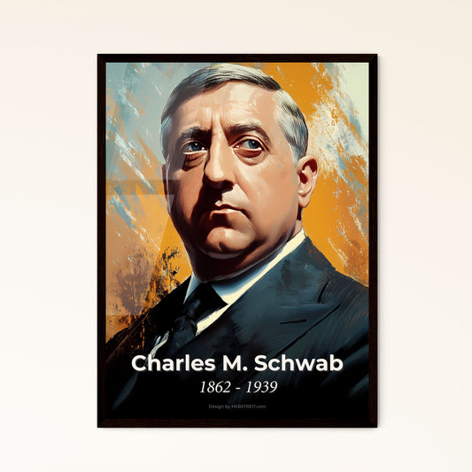 Portrait of Charles M. Schwab, 1862 - 1939. Impressionistic painting of a man in a suit.