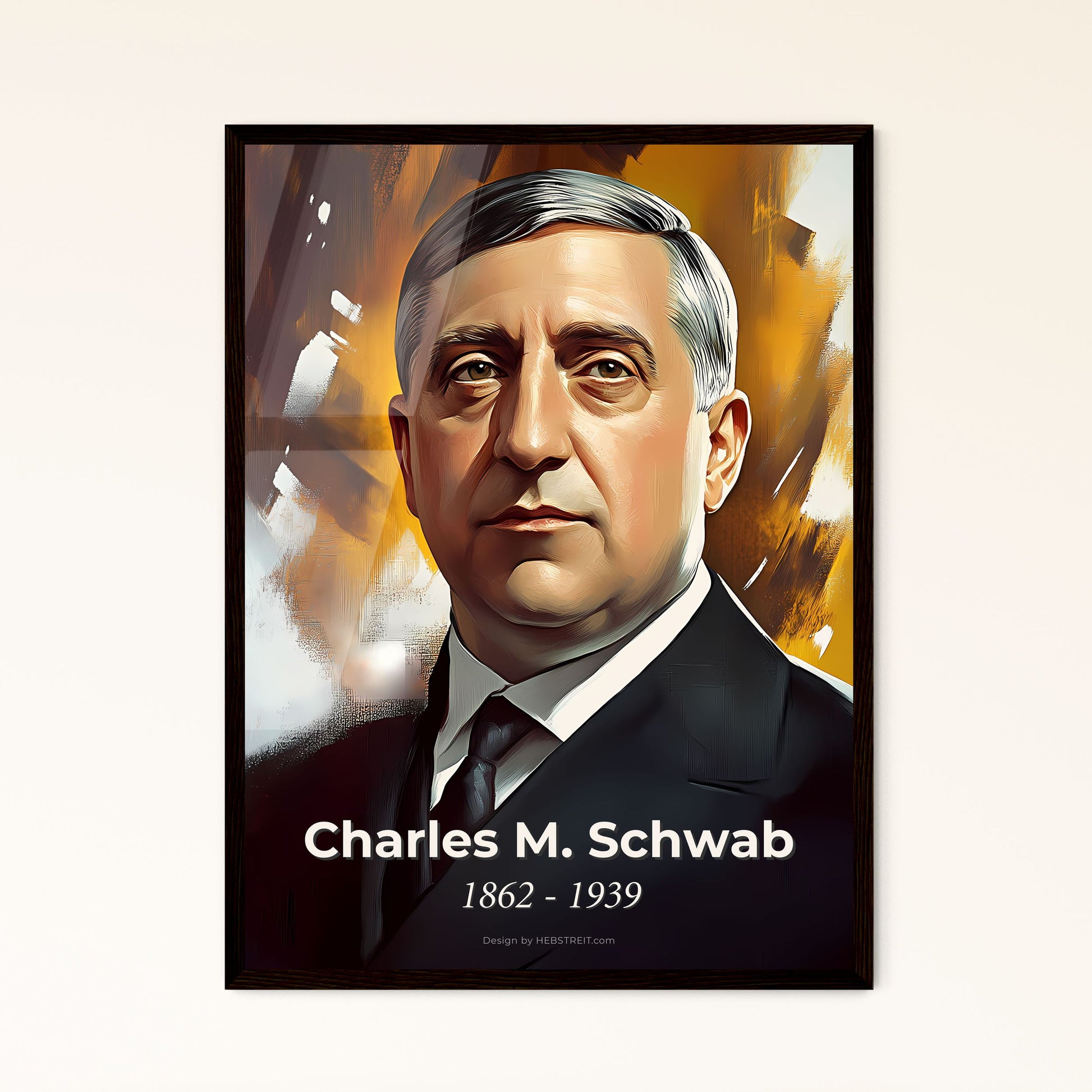 Portrait of Charles M. Schwab, 1862 - 1939. Impressionistic painting of a man in a suit.