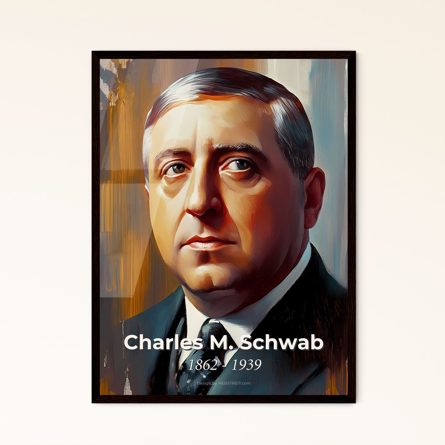 Portrait of Charles M. Schwab, 1862 - 1939. Impressionistic painting of a man in a suit.