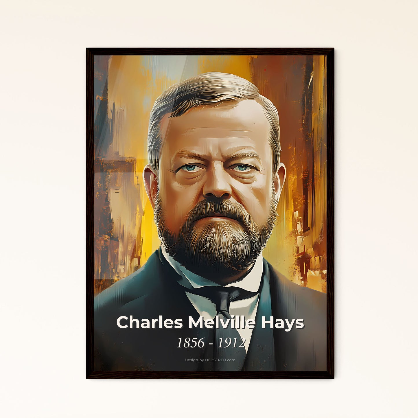 Portrait of Charles Melville Hays, 1856 - 1912. Impressionistic painting of a man with a beard and mustache.