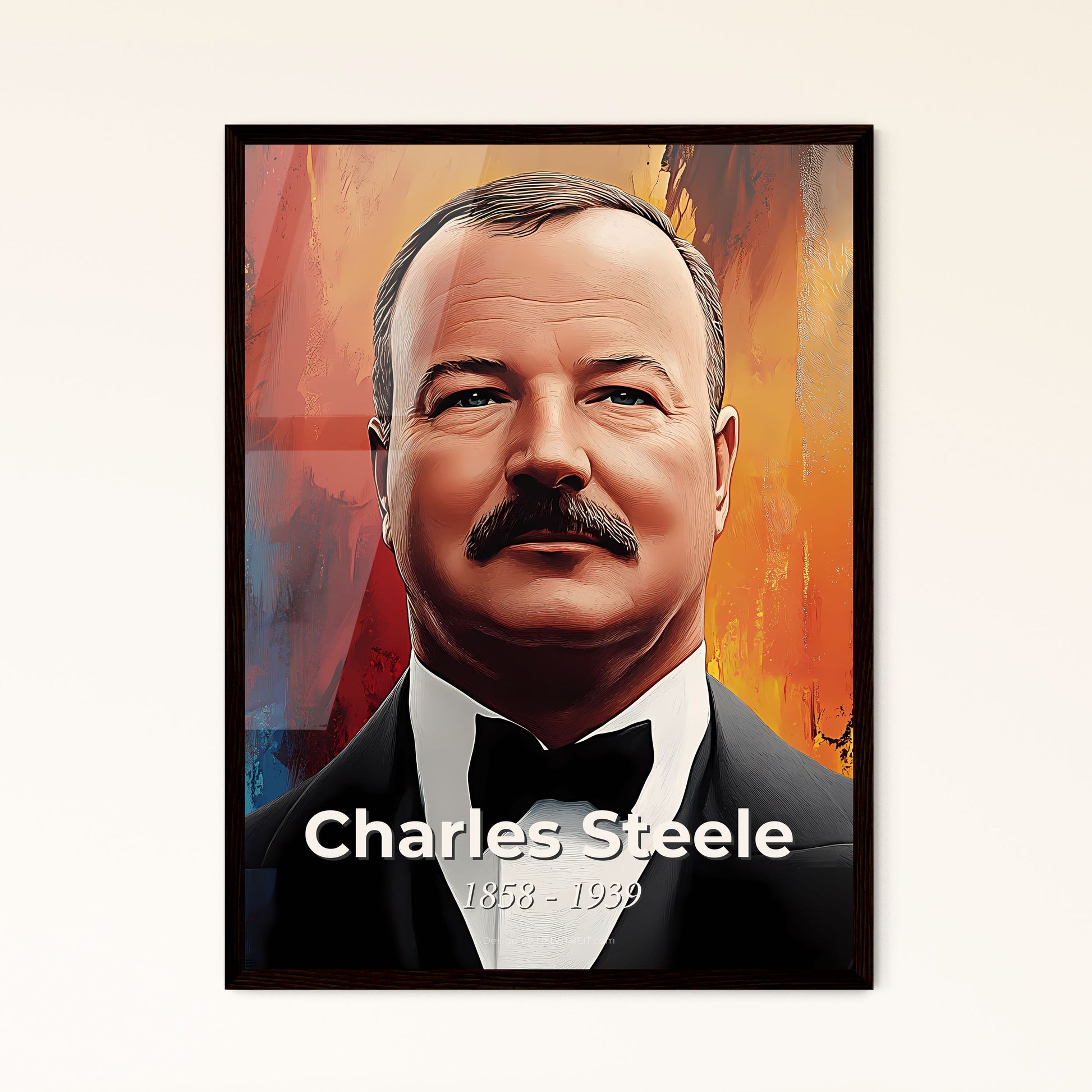 Portrait of Charles Steele, 1858 - 1939. Impressionistic painting of a man in a suit and bow tie.