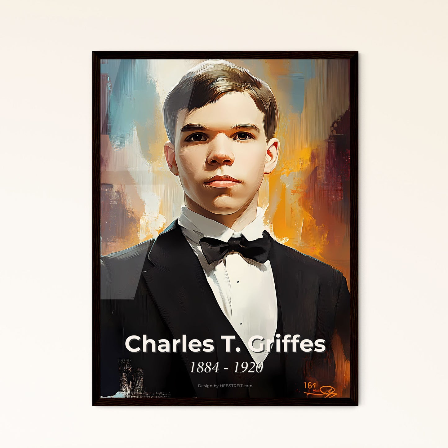 Portrait of Charles T. Griffes, 1884 - 1920. Impressionistic painting of a boy in a tuxedo and bow tie.