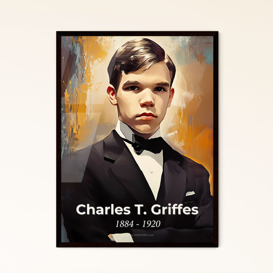 Portrait of Charles T. Griffes, 1884 - 1920. Impressionistic painting of a boy in a tuxedo.