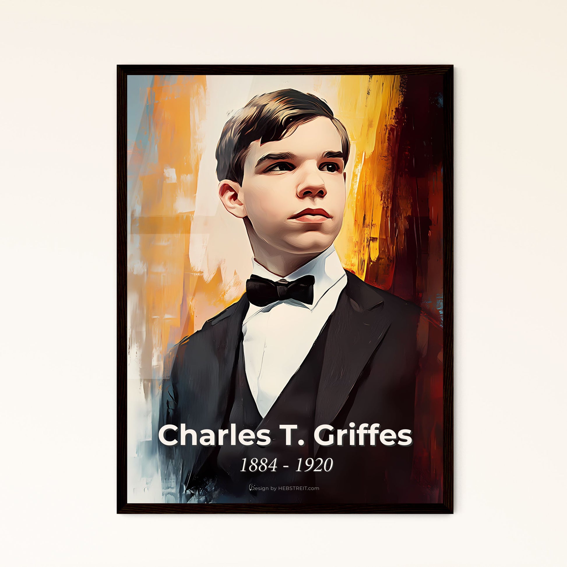 Portrait of Charles T. Griffes, 1884 - 1920. Impressionistic painting of a boy in a tuxedo and bow tie.