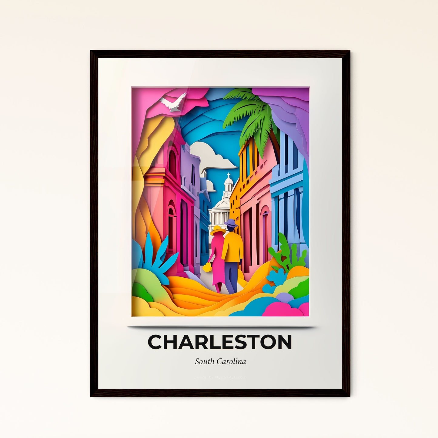 Vivid Charleston, South Carolina - a man and woman walking down a street in a colorful city