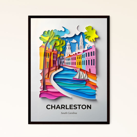 Vivid Charleston, South Carolina - a paper cut of a city with a boat