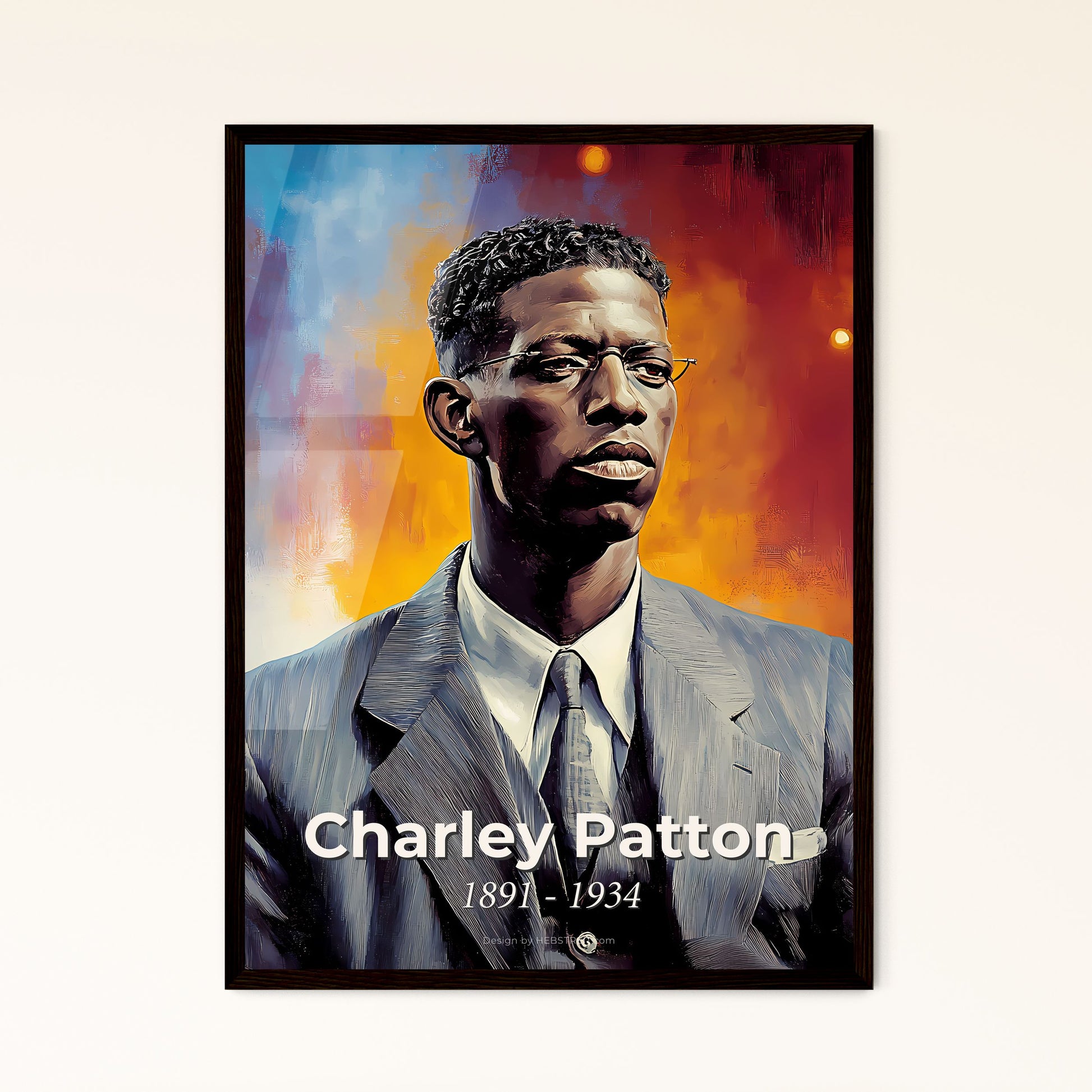 Portrait of Charley Patton, 1891 - 1934. Impressionistic painting of a man in a suit and tie.