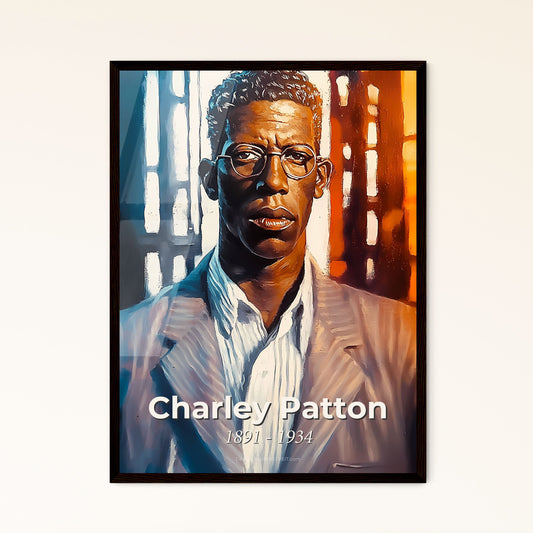 Portrait of Charley Patton, 1891 - 1934. Impressionistic painting of a man in a suit.