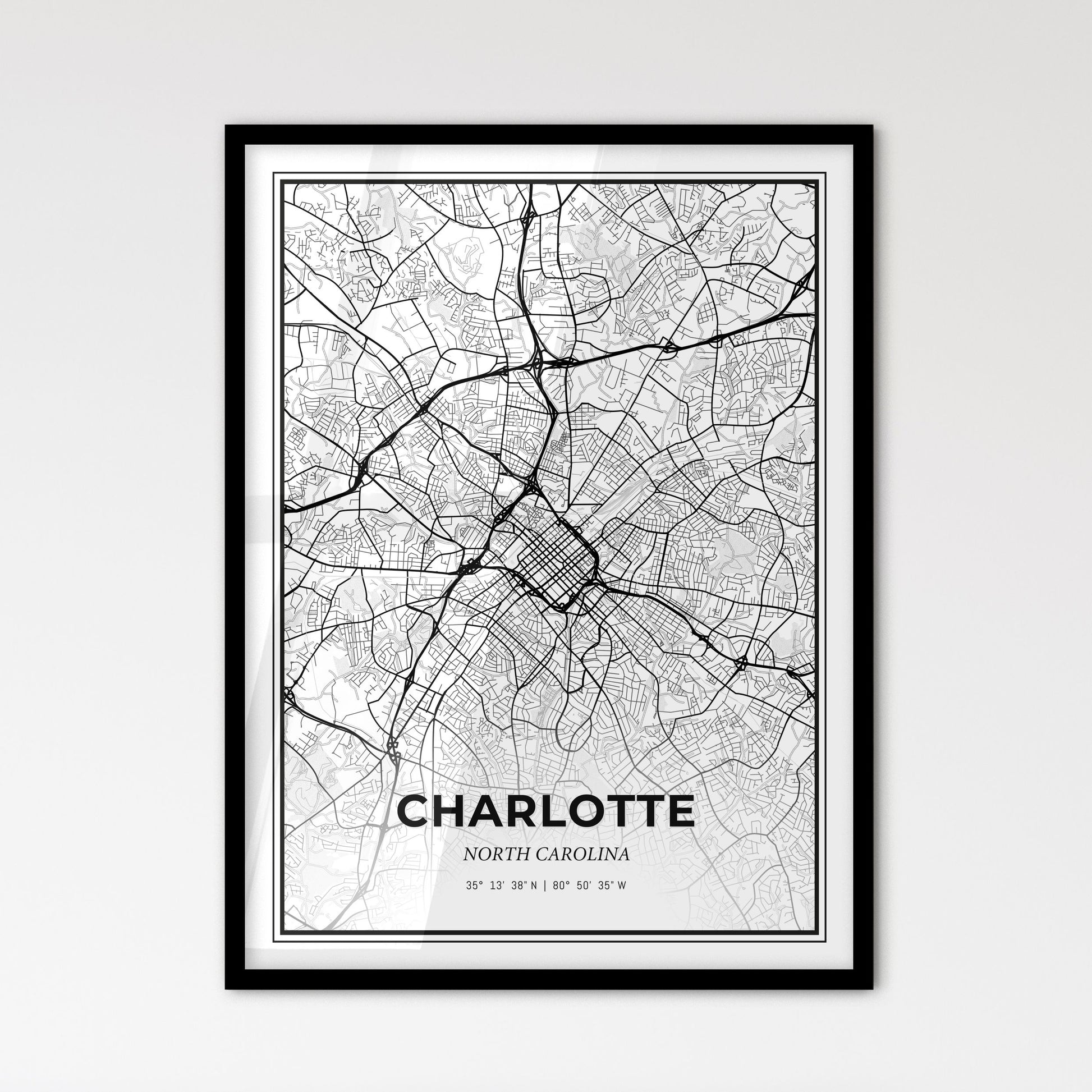 Charlotte North Carolina - Scandinavian Style City Map for Modern Home Decor