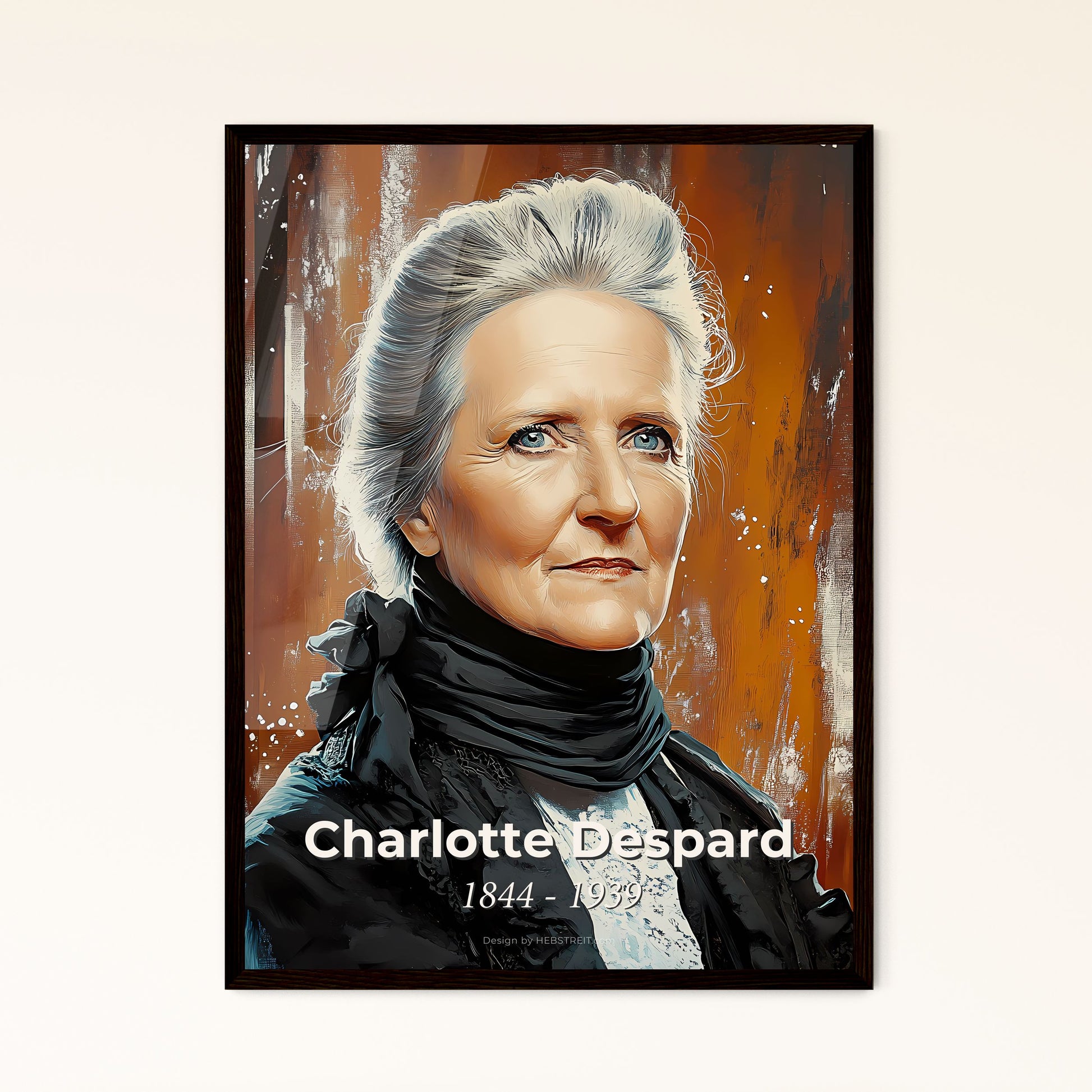 Portrait of Charlotte Despard, 1844 - 1939. Impressionistic painting of a woman with grey hair and a scarf.