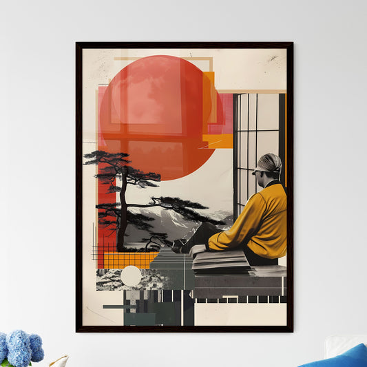 Art Deco Conceptual Collage: Japanese-Inspired Architecture, Window-Gazing Man, Vibrant Painting Default Title