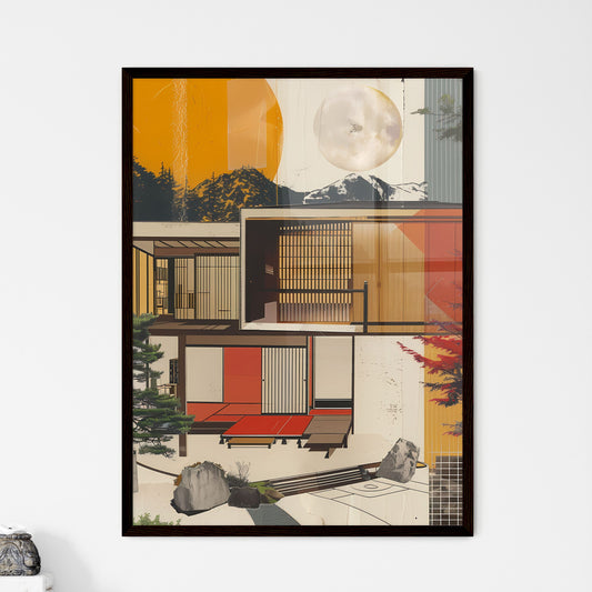 Art Deco Conceptual Collage: Japanese-Inspired Architectural Painting Describing a Vibrant House Framed Art
