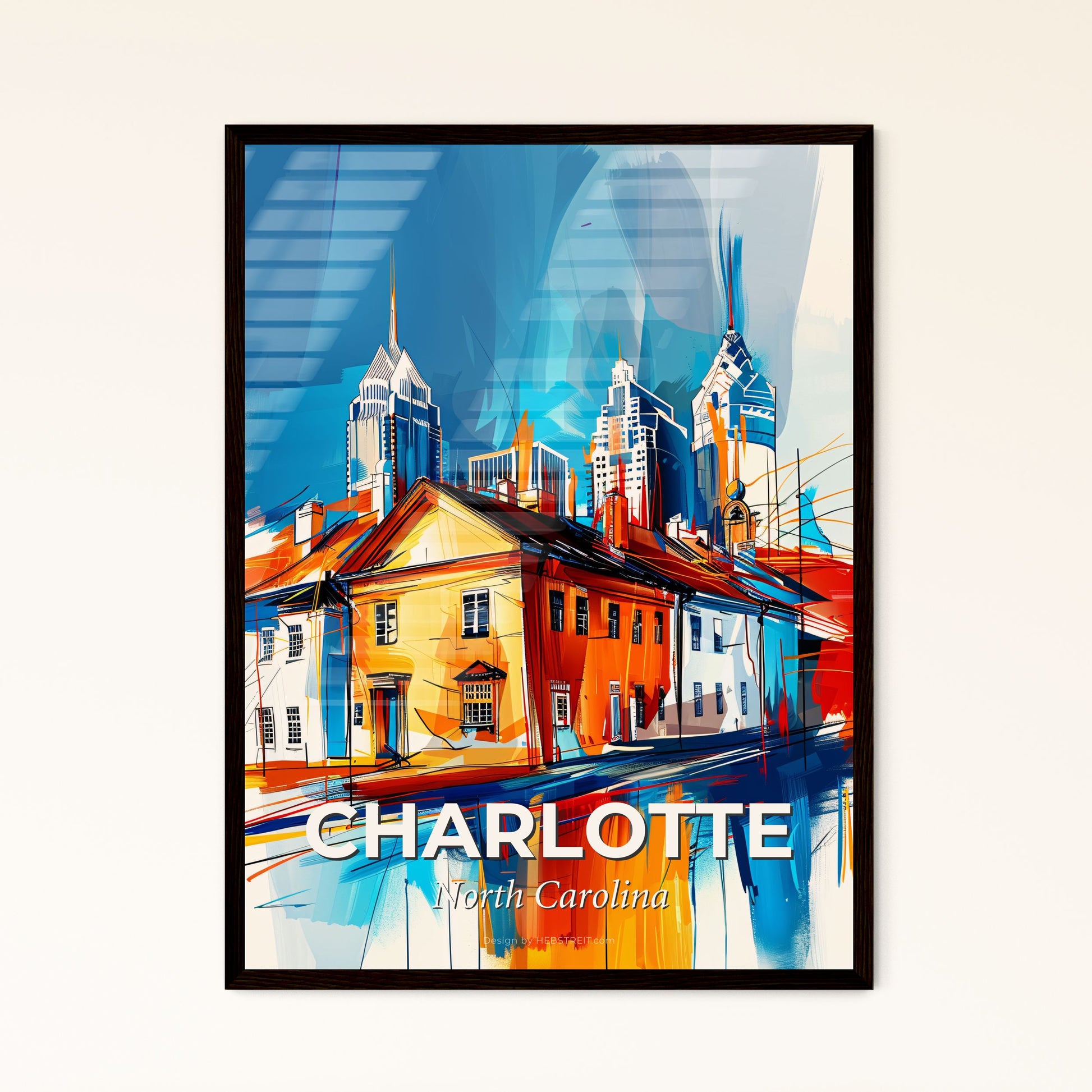 Vibrant Charlotte, North Carolina - A Painting Of A Building With A City In The Background