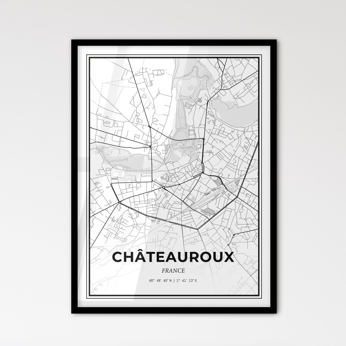 Châteauroux France - Scandinavian Style City Map for Modern Home Decor