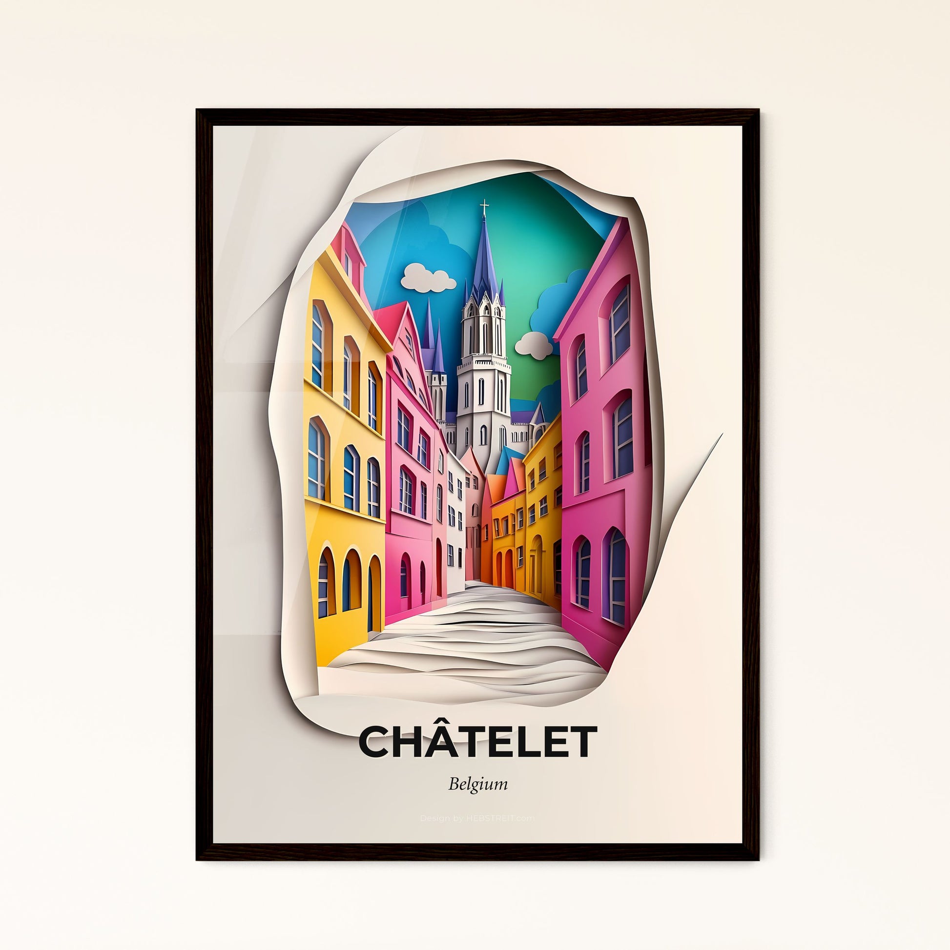 Vivid Châtelet, Belgium - a paper cut of a city street with a church tower