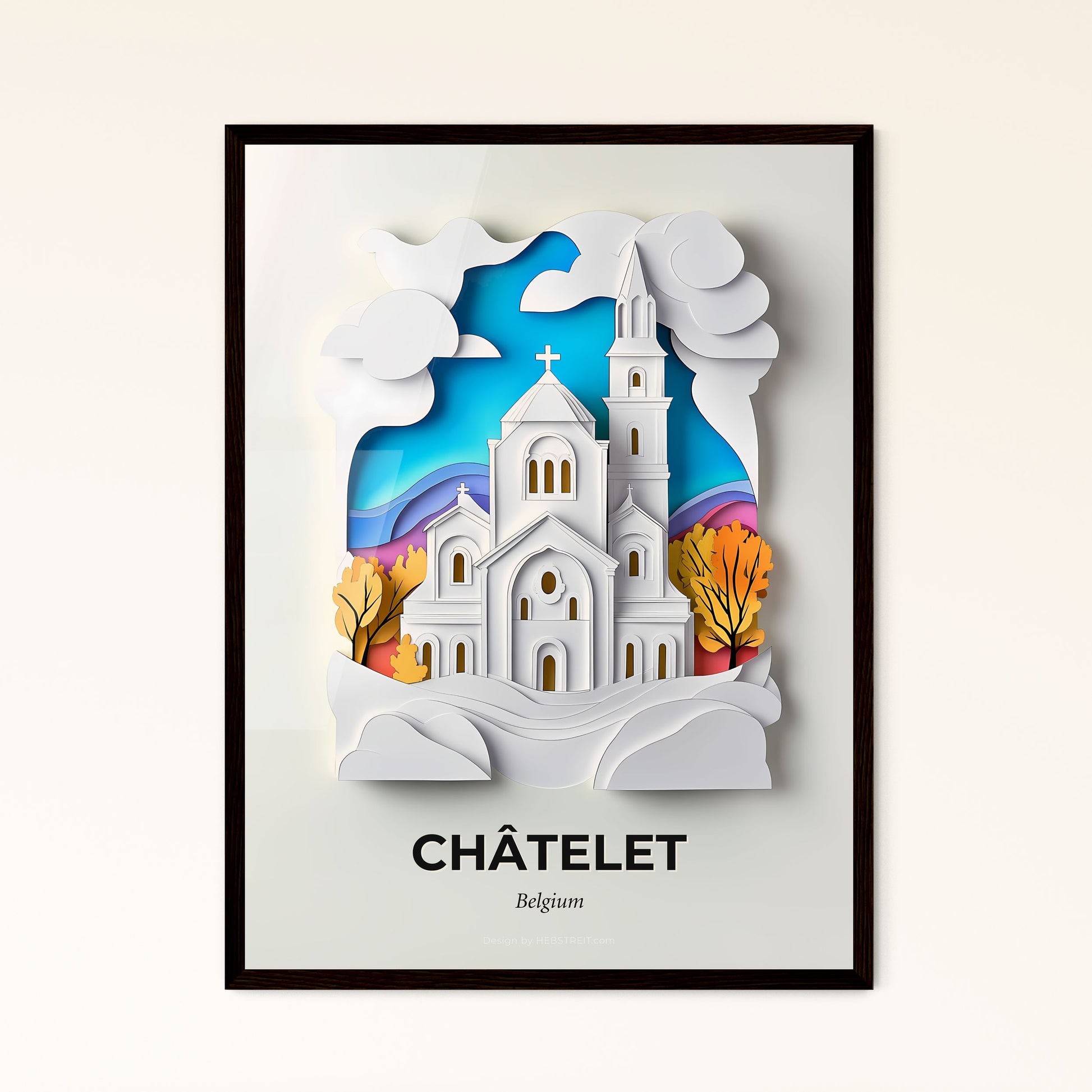 Vivid Châtelet, Belgium - a paper cut of a church with a cross on it