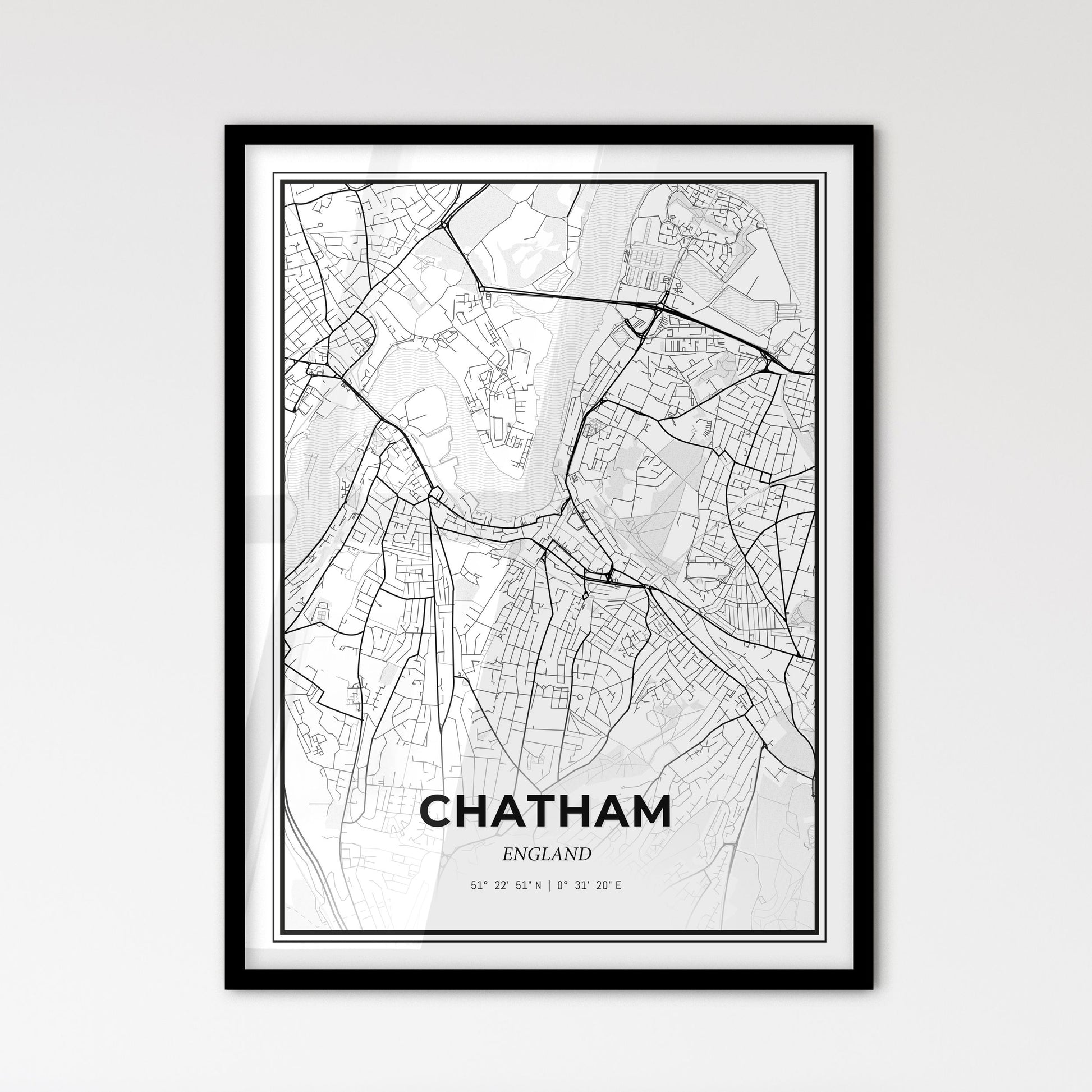 Chatham England - Scandinavian Style City Map for Modern Home Decor