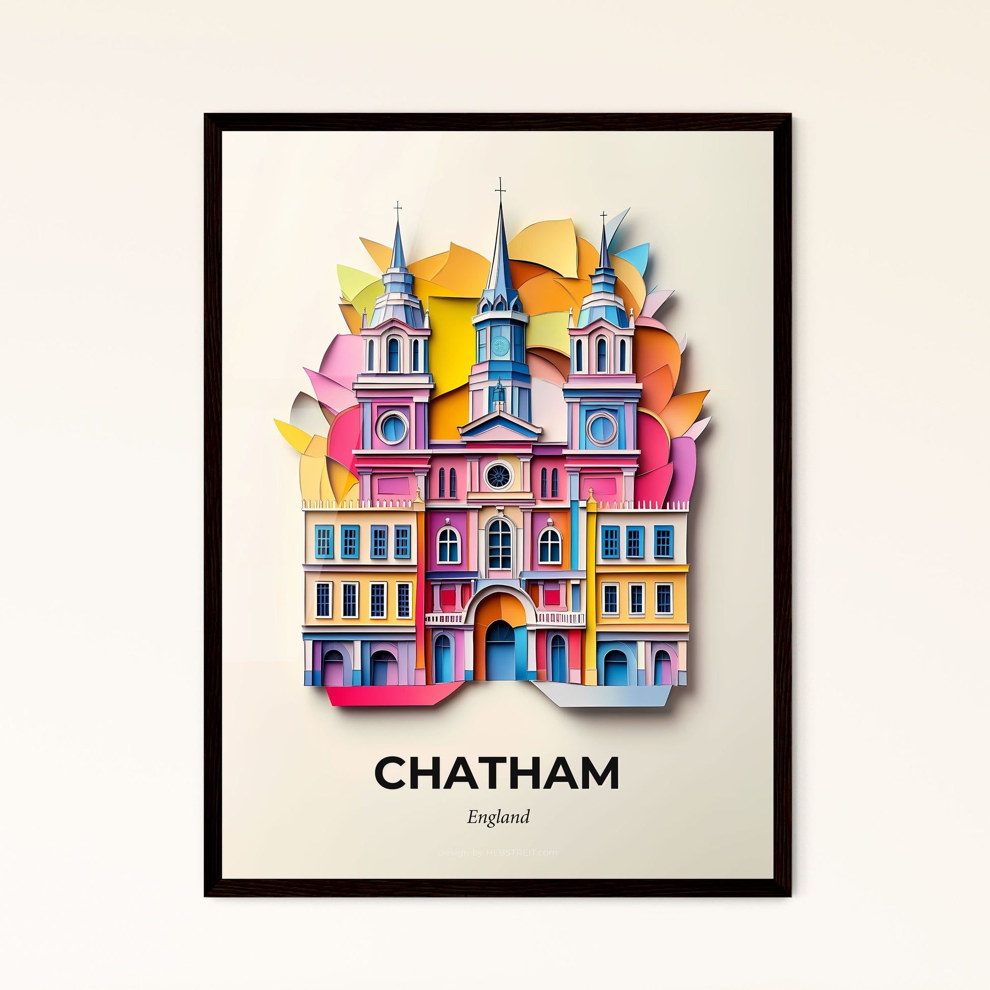 Vivid Chatham, England - a colorful building with a clock on top of it