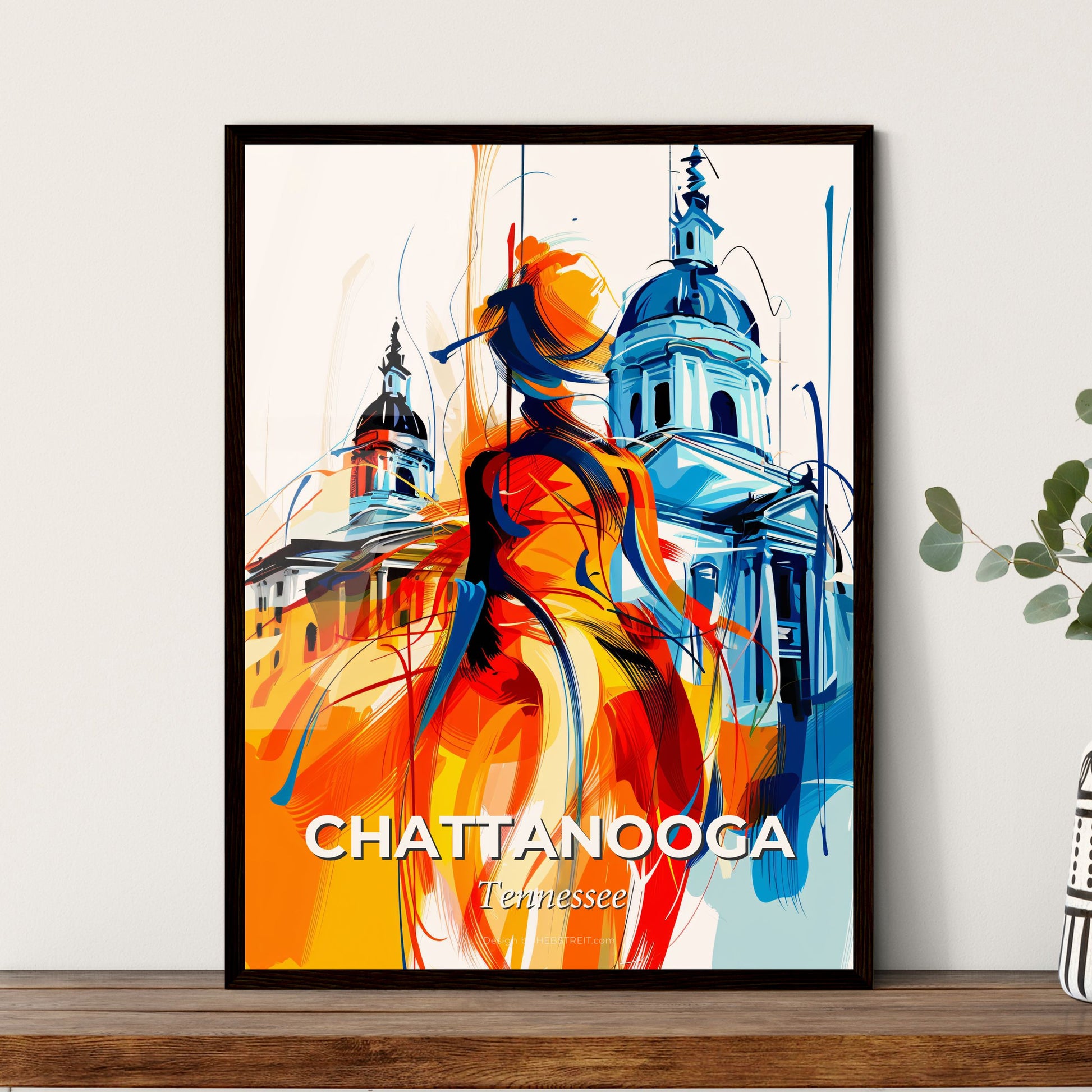 Vibrant Chattanooga, Tennessee - A Painting Of A Woman In A Dress And A Building