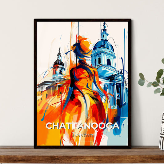 Vibrant Chattanooga, Tennessee - A Painting Of A Woman In A Dress And A Building