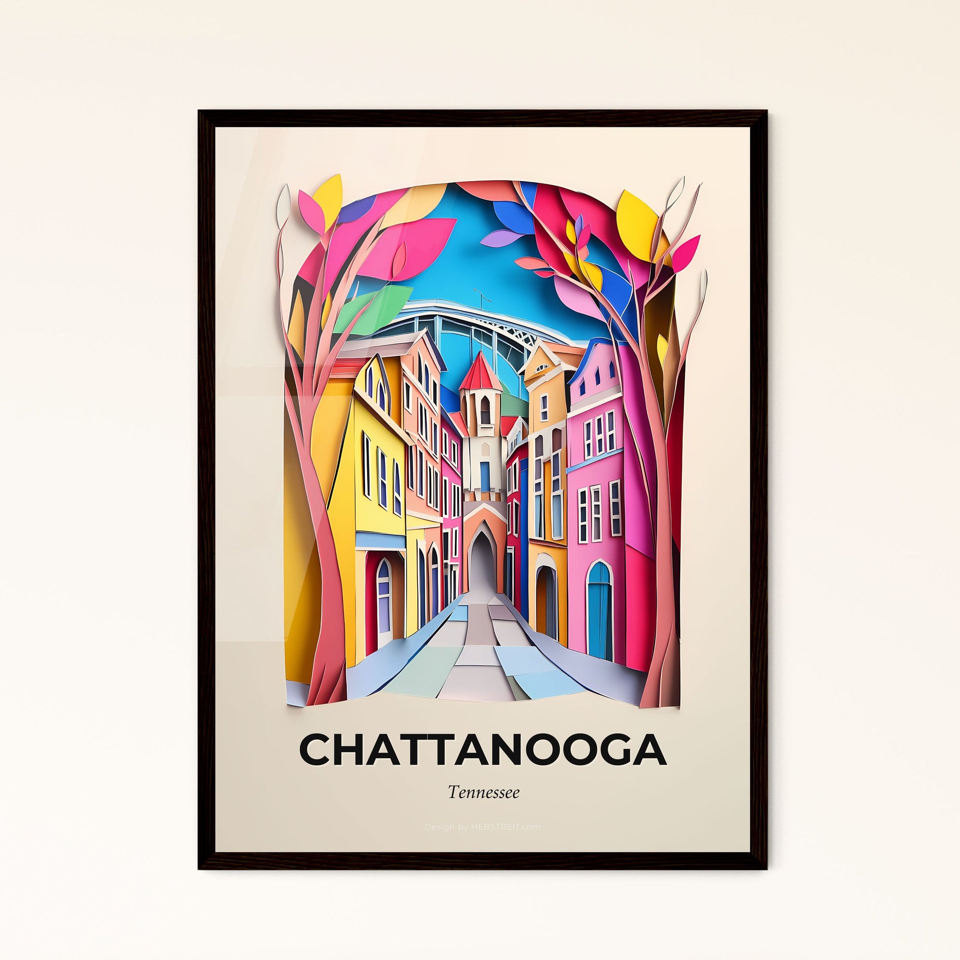 Vivid Chattanooga, Tennessee - a paper cut of a city street with trees