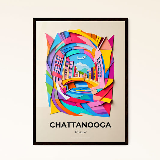 Vivid Chattanooga, Tennessee - a colorful paper cut of a city with a bridge